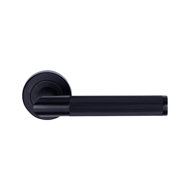 Aluminium L -vorm gekartelde hendel op rozen deurklink Matt Black